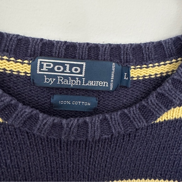 Vintage Polo Ralph Lauren Chunky Knit Navy Blue Sweater Size Large 90s - Picture 3 of 6